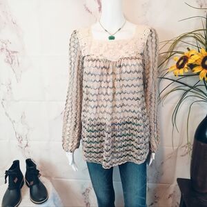Free People New Romantics Lace Boho Top XS Spring Blouse